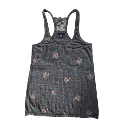 Camiseta sin mangas American Eagle XS Racerback gris carbón floral agrietada transparente para mujer Foto 1 de 4