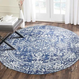 SULIS MEDALLION NAVY BLUE TRADITIONAL ROUND RUG (L) 200x200cm **FREE DELIVERY** - Picture 1 of 3