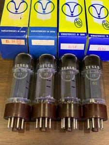 4 Tubes  EL34/6CA7 Tesla Brown Base Welded Plate OO getter, NOS NIB, Matched - Picture 1 of 5