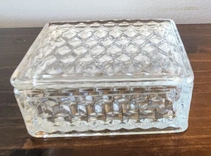 Vintage! Fostoria Amerikanisches Glas mit Deckel Diamantschliff facettierte Zigaretten-/Schmuckdose - Bild 1 von 5