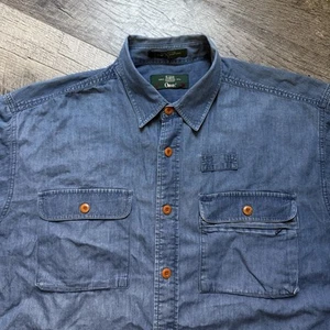 Vintage 90’s Orvis Blue Chambray Button Down Made In Hong Kong 100% Cotton Large - Picture 1 of 12