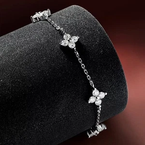 2CTW Round Moissanite Clover Bracelet 925 Sterling Silver Chain Pass Tester GRA - Picture 1 of 13