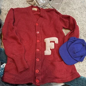 Vintage 40s-50s Fenn College Baseball Sweater All-Wool Letterman Cardigan Fits M - Bild 1 von 10