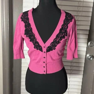 Rampage Vintage Pink and Black Lace Women's Sweater, Size Medium - Picture 1 of 4