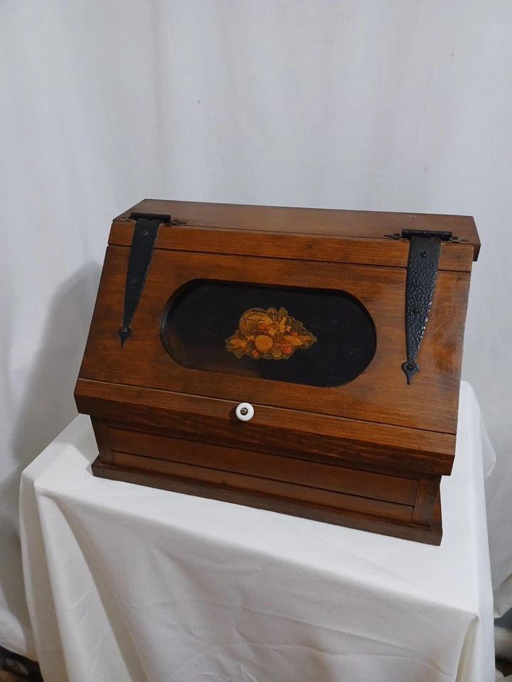 Vintage Wooden  Bread Box Brown, Country Kitchen - Image 1 of 4