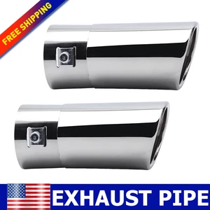 2.5" Entrada 3.4" Salida 5.6" Largo Punta de Escape Cromo Acero Inoxidable Par de Atornillables - Imagen 1 de 14
