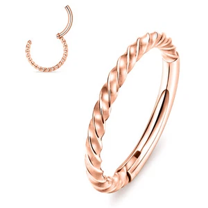 16G Hinged Septum Clicker Segment Nose Ring Lip Ear Cartilage Daith Rosegold-ONE - Picture 1 of 32