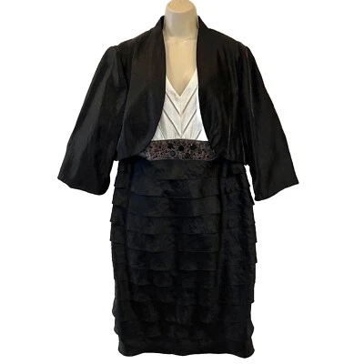 Adrianna Papell Tiered Dress Jacket Set 18W Black White Wedding Cocktail Formal - Image 1 of 4