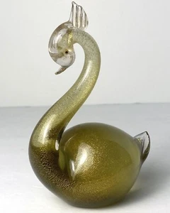 Vintage Murano BARBINI Swan Art Glass Figurine Gold Polveri Sommerso 5.5" GLOWS - Picture 1 of 22