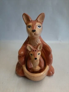 Vintage Ceramic Kangaroo and Joey Brown Salt & Pepper Shaker Set w/ Bottom Plugs - Picture 1 of 12