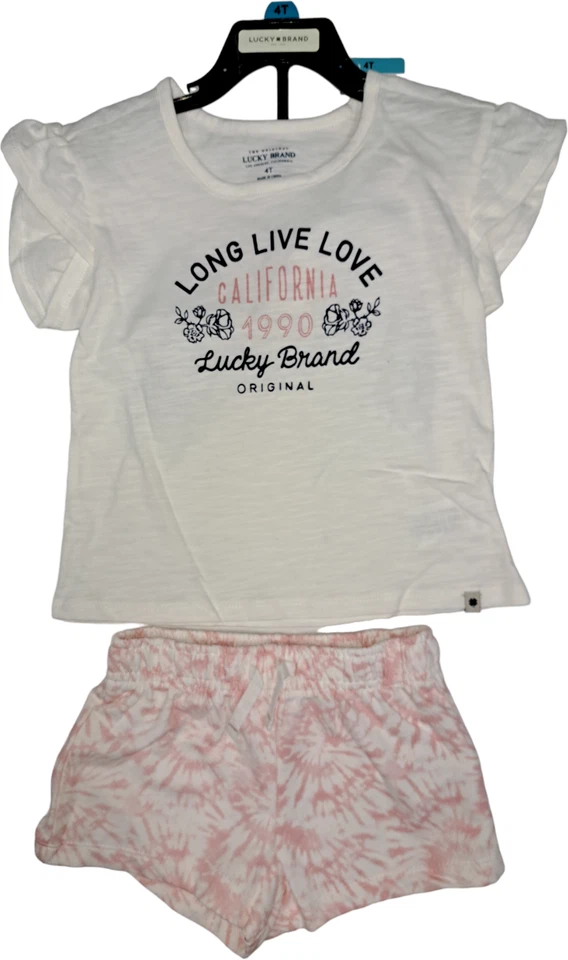 Lucky Brand девочек 2 изделия рубашка и шорты комплект долго жить любовь розовый галстук краситель 4T - Изображение 1 из 1