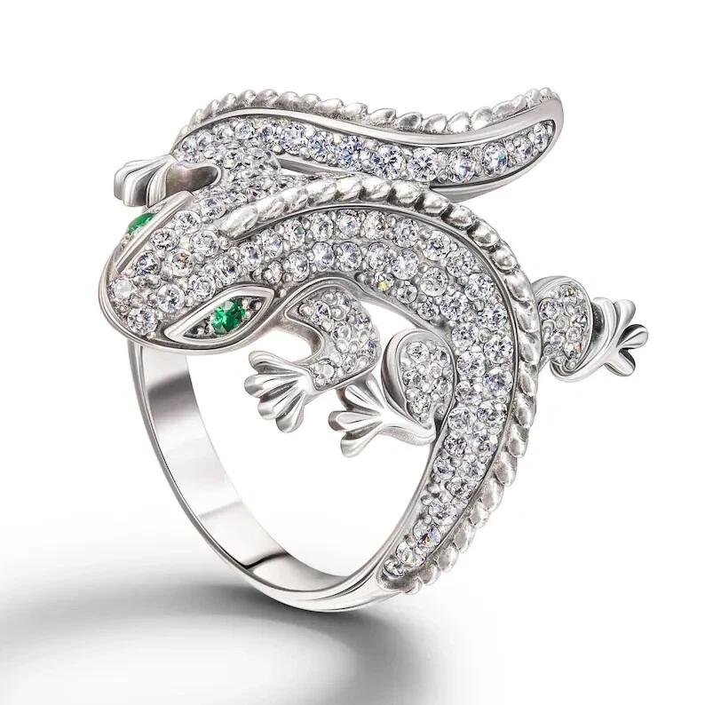2.32 Ct Round Simulated Diamond 14k White Gold Plated Lizard Wrap Halloween Ring - Image 1 of 4