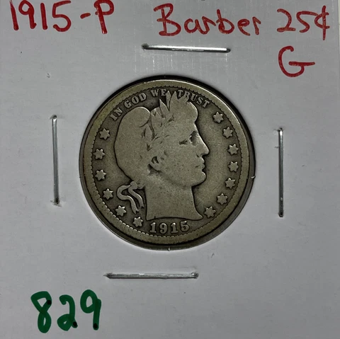 1915-P Barber Quarter 25c Good 90% Silver Cover