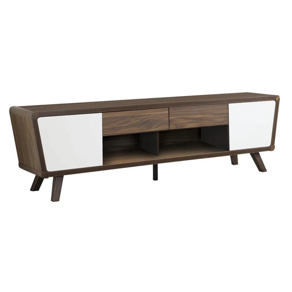 Soporte de TV de madera Pemberly Row Mid-Century para televisores de hasta 74" en nogal/blanco Foto 1 de 4