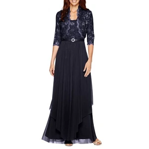 RM Richards Women’s Sequin Lace Jacket Long Dress - Three Quarter Sleeve 2 Piece - Picture 1 of 36