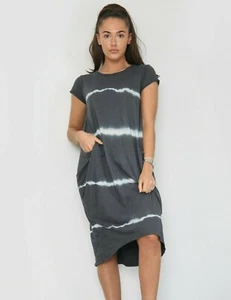 New Italian Tie Dye Lagenlook Boho Jersey Soft Cotton Stretch Pocket Tunic Dress - Picture 1 of 41