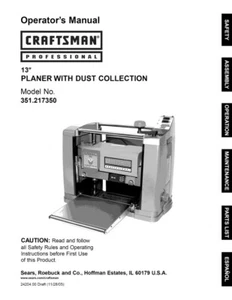Owner's Manual & Parts List for Sears Craftsman 13” Planer - Model 351.217350 - Picture 1 of 5