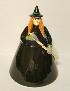 RARE Department 56 Halloween Wicked WITCH w/ Broom Cookie Candy Jar w/ Lid MINT! - Picture 1 of 11