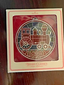 Vtg Hallmark 1978 Tiffany Classics Trimmer Ornament Train Stained Glass Look - Picture 1 of 3
