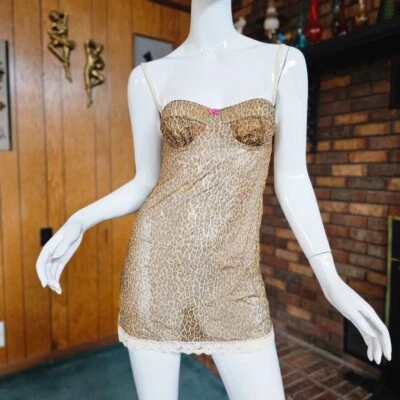 Vtg Y2K Dolce & Gabbana Sheer Leopard Corset Bustier Bra Tank Cami Dress Top M - Image 1 of 4