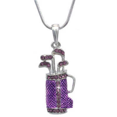 Conjunto de palos de golf púrpura lavanda bolsa artículos deportivos colgante collar joyería deportiva Foto 1 de 3