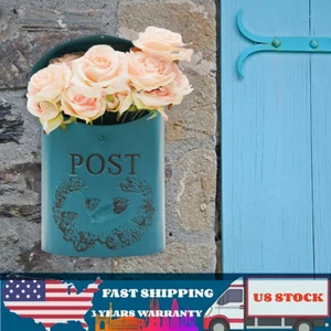 Vintage Mailbox Wall Mount Large Locking Mailbox for Home Post Letter Box Blue - Picture 1 of 9