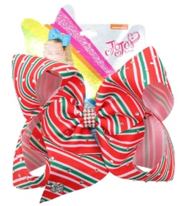 Jojo Peppermint Candy Cane Christmas Bow with Rhinestones, New - Picture 1 of 3
