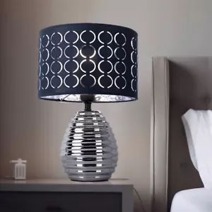 Lampada da Tavolo Comodino Lampadario Camera Letto Ceramica Velluto Argento - Foto 1 di 5