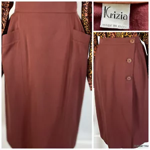 Gonna a matita vintage Krizia S/M 100% lana rosso ruggine midi Italia anni '90 ufficio - Foto 1 di 9