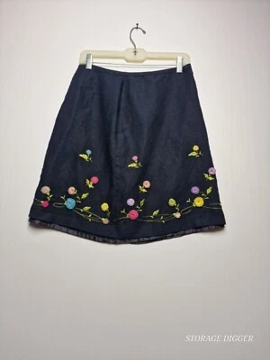 Falda Larry Levine Línea A Mujer 10 Negra Lino Lineada Floral Bordado Cremallera Trasera Foto 1 de 4