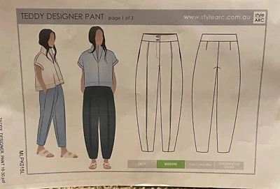 Style Arc Sewing Pattern - Teddy Designer PANT Sizes 18-30 - NEW Uncut MLPK015L - Image 1 of 2