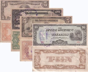 Philippines set 4 5 10 PESOS 1942 WWII Occupation P 107 108 110 111 HEAVY USED - Picture 1 of 3