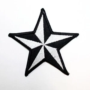 Black White Nautical Star patch Symbol Emblem for DIY Iron on Clothes Jacket Bag - Picture 1 of 10