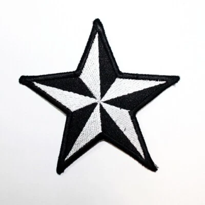 Black White Nautical Star patch Symbol Emblem for DIY Iron on Clothes Jacket Bag - Image 1 of 4