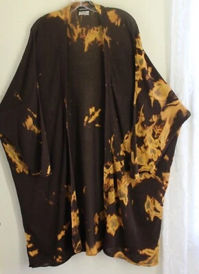 Eskandar O/S BROWN ORANGE SHIBORI 42" Long Linen Knit Duster Cardigan Sweater - Image 1 of 4