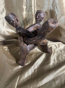 Handgeschnitzte Holz Skulptur ineinandergreifende Einheit Kreis afrikanische Trio - Bild 1 von 6