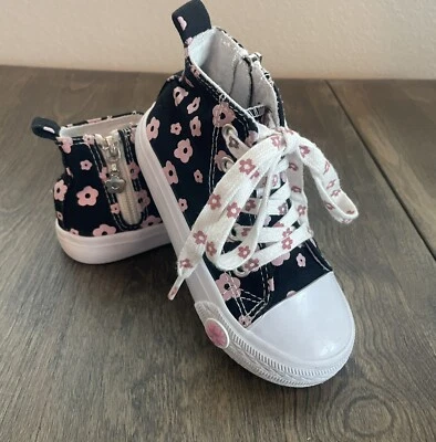 TOMMY BAHAMA Toddler Sz 8 High Top Pink Black Floral Side Zip Up Lace Up Top - Image 1 of 4