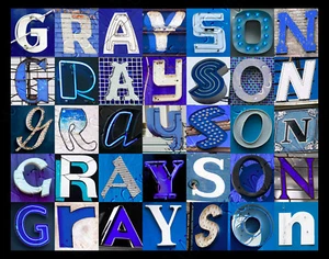 GRAYSON Name Poster mit Fotos von tatsächlichen blauen Zeichen Buchstaben - Bild 1 von 1