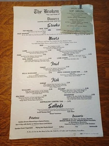 1959 THE BROKEN DRUM Vintage Big Restaurant Dinner Menu Santa Monica Ca JRR18 - Picture 1 of 4