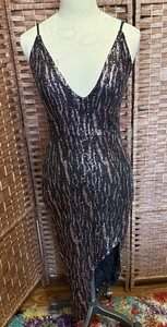 Vintage Y2K Madrag Pailletten Party Cocktail Kleid Disco Glam Zebra Animal Print USA - Bild 1 von 7