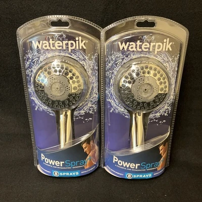 NEW (2) Sealed Waterpik Power Spray Plus Shower Head 8 Spray Settings - Image 1 of 2