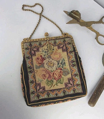 Vtg Art Deco Custom Bags By Christine Detroit Tapestry With Gold Detailed Frame - Image 1 of 4