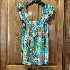 Andree by Unit Floral Flutter Sleeveless Blouse Medium Women’s Shirt NWT Green - Picture 1 of 4