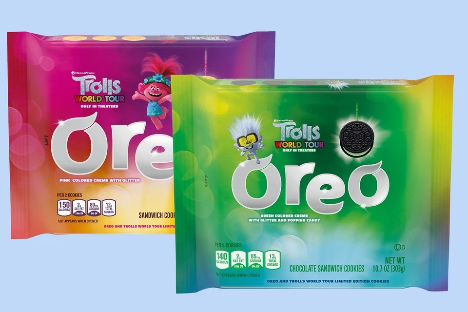 LIMITED EDITION RARE Trolls World Tour Oreo Pink/Green Cookies (Set Of 2) 10.7oz - Image 1 of 4