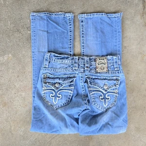 ROCK REVIVAL PAUL BOOTCUT Jeans 31 Zip Thick Stitch Studded Gems Bootcut - Picture 1 of 5