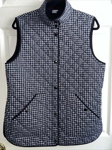 New Lands End Primaloft Vest Womens Size Medium Blk W/ White Full Zip Quilted - Picture 1 of 9