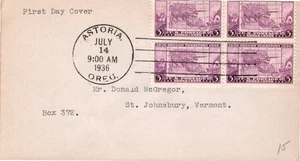OREGON TERRITORY JUL 14 1936 ASTORIA OR SC #783 FIRST DAY COVER (FDC) - BOX 1 - Picture 1 of 1