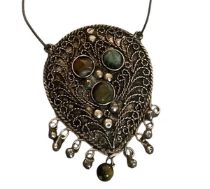 Vintage Nachlass Boho Zigeuner Halskette Edelsteine Silber - Bild 1 von 4