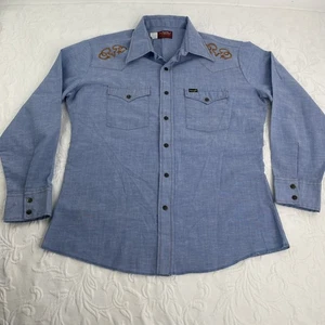 Vintage Wrangler Herren Denim Snap Front Hemd L blau Rapid Transit Western - Bild 1 von 14