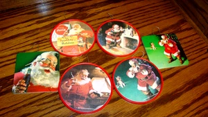 6pc Vtg Coca-Cola~Santa Claus Coaster w/Cork Back~Hook Attached for Hanging 725 - Picture 1 of 3